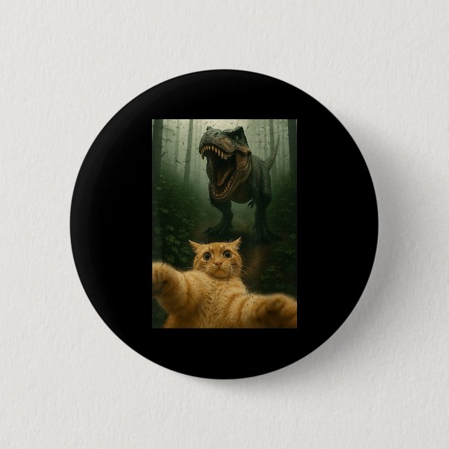 Funny Cat Selfie Dinosaur Meme Animals Älskare Gra Knapp (Framsida)