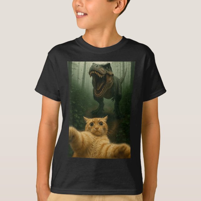 Funny Cat Selfie Dinosaur Meme Animals Älskare Gra T Shirt (Framsida)