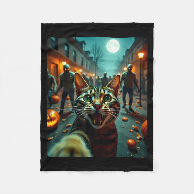 Funny Cat Selfie Halloween Zombies Humor  Fleecefilt (Framsidan)