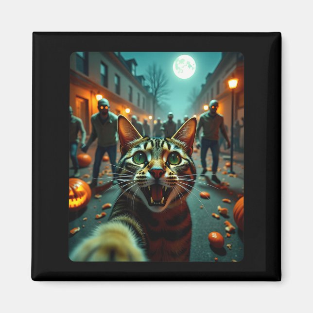 Funny Cat Selfie Halloween Zombies Humor  Magnet (Framsidan)