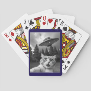 Funny Cat Selfie med UFO Alien Drones Casinokort