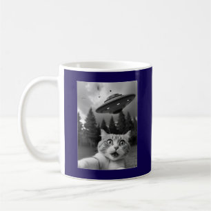 Funny Cat Selfie med UFO Alien Drones Kaffemugg