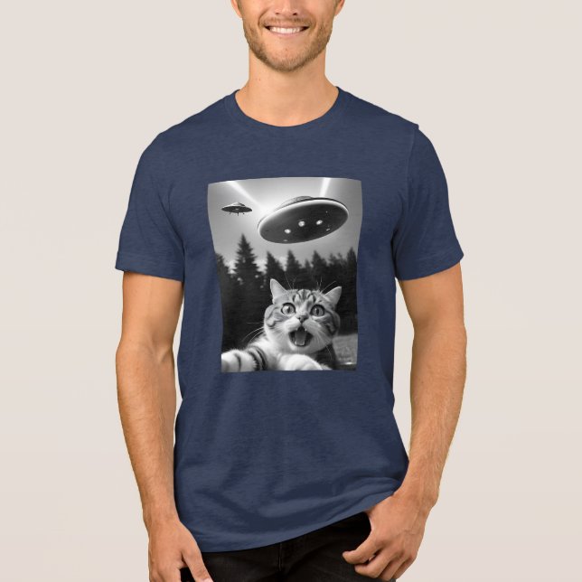Funny Cat Selfie med UFO Alien Drones T Shirt (Framsida)