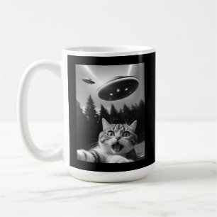 Funny Cat Selfie med UFO Alien Kaffemugg