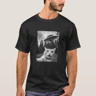 Funny Cat Selfie med UFO Alien Premium T Shirt