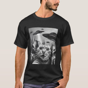 Funny Cat Selfie med UFO:s Fredstecken Alien Cat U T Shirt