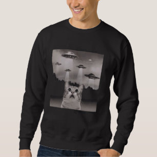 Funny Cat Selfie med UFOs Lång Ärmad Tröja