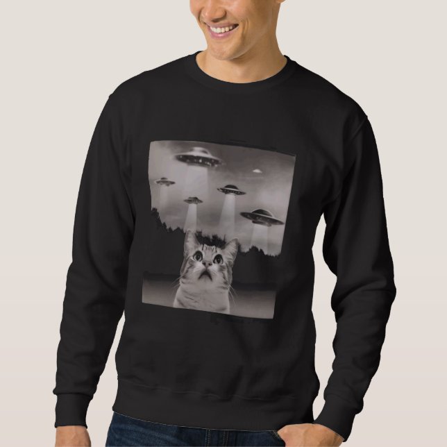Funny Cat Selfie med UFOs Lång Ärmad Tröja (Framsida)