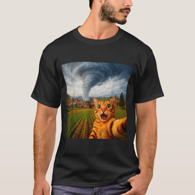 Funny Cat Selfie Meme Tornado  T Shirt (Framsida)