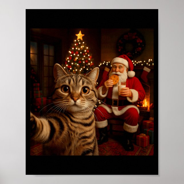 Funny Cat Selfie Santa Claus Eating Cookies Christ Poster (Framsidan)