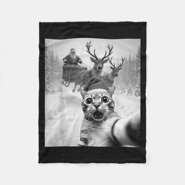 Funny Cat Selfie Santa Merry Christmas Xmas Pajama Fleecefilt (Framsidan)