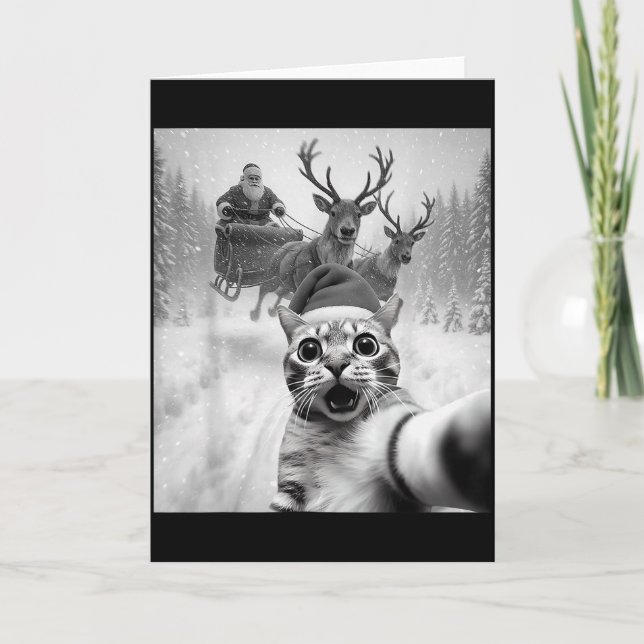 Funny Cat Selfie Santa Merry Christmas Xmas Pajama Kort (Framsida)