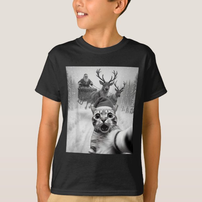 Funny Cat Selfie Santa Merry Christmas Xmas Pajama T Shirt (Framsida)