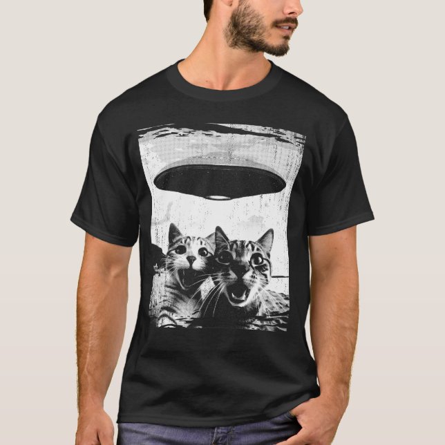Funny Cat Selfie UFO Konstig Cat Lover T Shirt (Framsida)