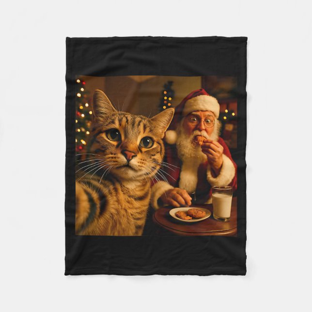 Funny Cat Selfie With Santa Claus Christmas Meme  Fleecefilt (Framsidan)