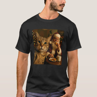 Funny Cat Selfie with Santa Claus Christmas Meme T Shirt