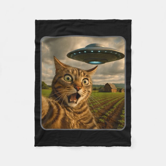 Funny Cat Selfie With Ufo Alien Meme  Fleecefilt (Framsidan)