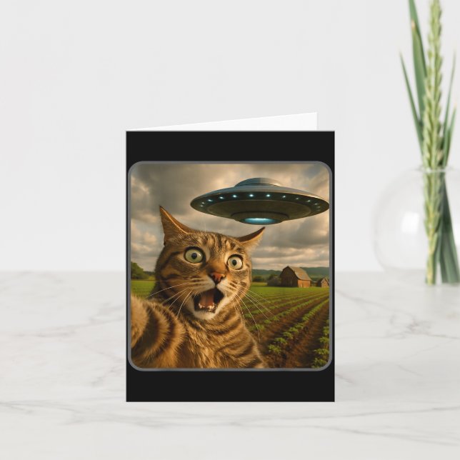 Funny Cat Selfie With Ufo Alien Meme  Kort (Framsida)