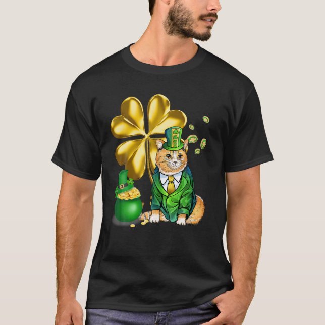 Funny Cat Shamrock Irish Saint Patrick Day T Shirt (Framsida)
