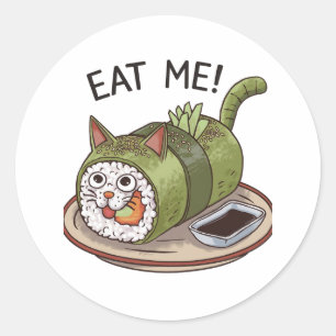 Funny Cat Shaped Sushi Roll Runt Klistermärke