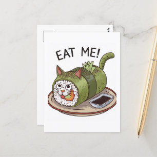 Funny Cat Shaped Sushi Roll Vykort