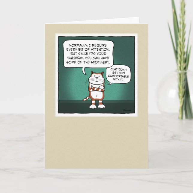 Funny Cat Shares Spotlight Birthday Kort (Framsida)