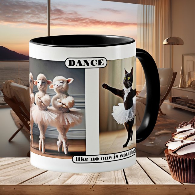 Funny Cat Sheep Ballet Dance Mugg (Mug featuring featuring a funny cat and sheep in ballet outfit - dancer - ballerina - humor - animal)