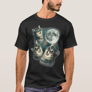 Funny Cat Shirt Three Cat Måne 3 Wolfs Cute Kitte T