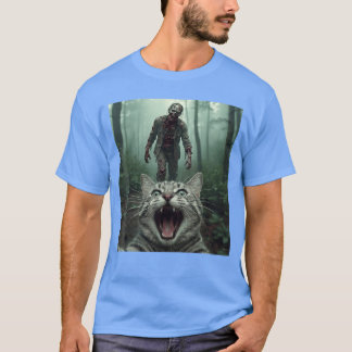 Funny Cat Sie with Zombie Horror girl T Shirt