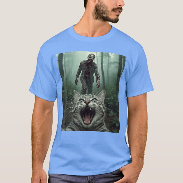 Funny Cat Sie with Zombie Horror girl T Shirt (Framsida)