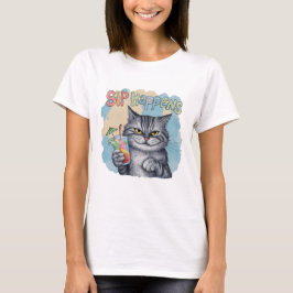 Funny Cat Sip Happens T Shirt