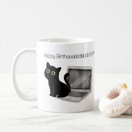Funny Cat Sitta på Mugg på bärbara datorer, födels