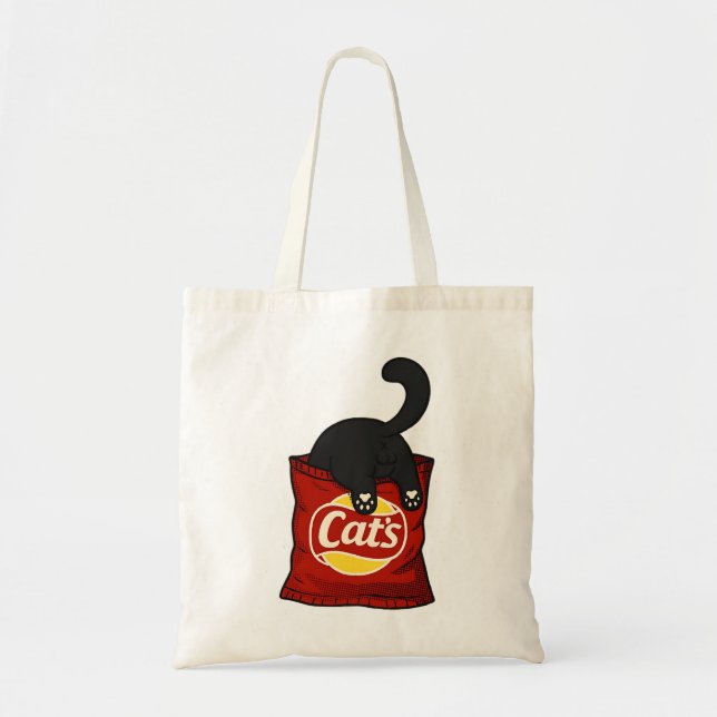 Funny Cat Snack Lover Tote Bag Cute Cat Tygkasse (Framsidan)