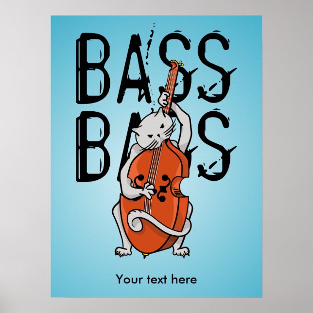 Funny Cat som spelar en Dubbla Bass eller Cello Poster (Framsidan)