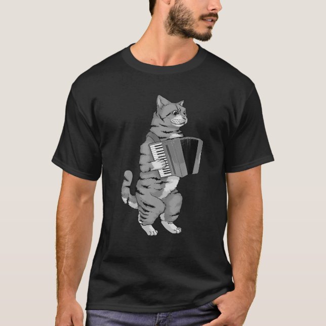 Funny Cat Spela Accordion Coola Musician Harmoniu T Shirt (Framsida)
