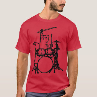 Funny Cat Spela Drums T Shirt