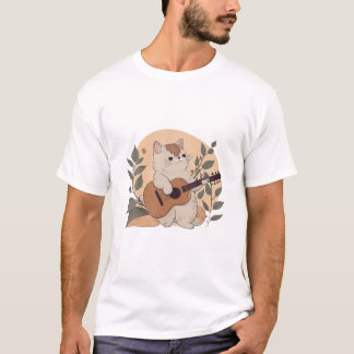 Funny Cat Spela Guitar Shirt T
