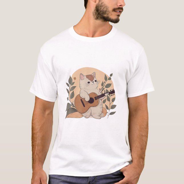 Funny Cat Spela Guitar Shirt T (Framsida)