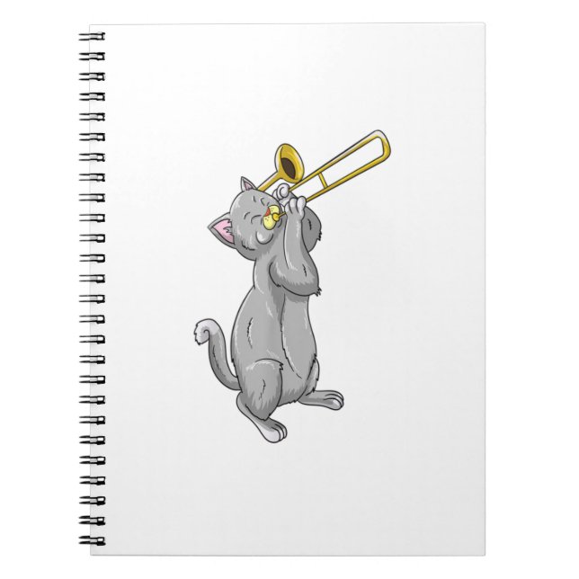 Funny Cat Spela Trombone Gift Coola Kitten Musici Anteckningsbok (Framsidan)