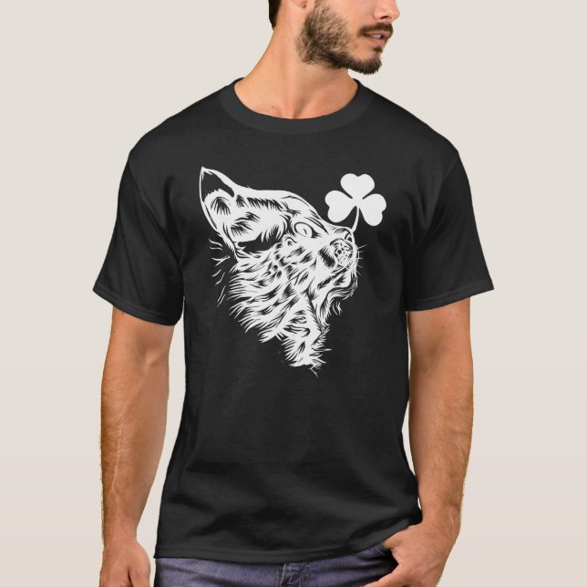 Funny Cat St patricks day Shamrock T Shirt (Framsida)