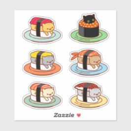Funny Cat Stickers - SUSHI CATS 6- Pack Klistermärken