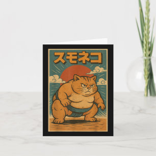 Funny Cat Sumo Wrestler Japansk Art Anime Ukiyo-e Kort