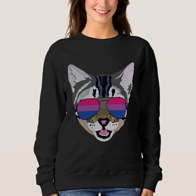 Funny Cat Sunglasses Bisexual Bi Pride Flag Gift T Shirt (Framsida)