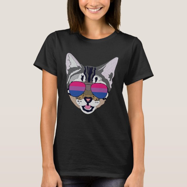 Funny Cat Sunglasses Bisexual Bi Pride Flag Gift T Shirt (Framsida)