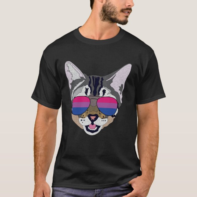 Funny Cat Sunglasses Bisexual Bi Pride Flag Gift T Shirt (Framsida)