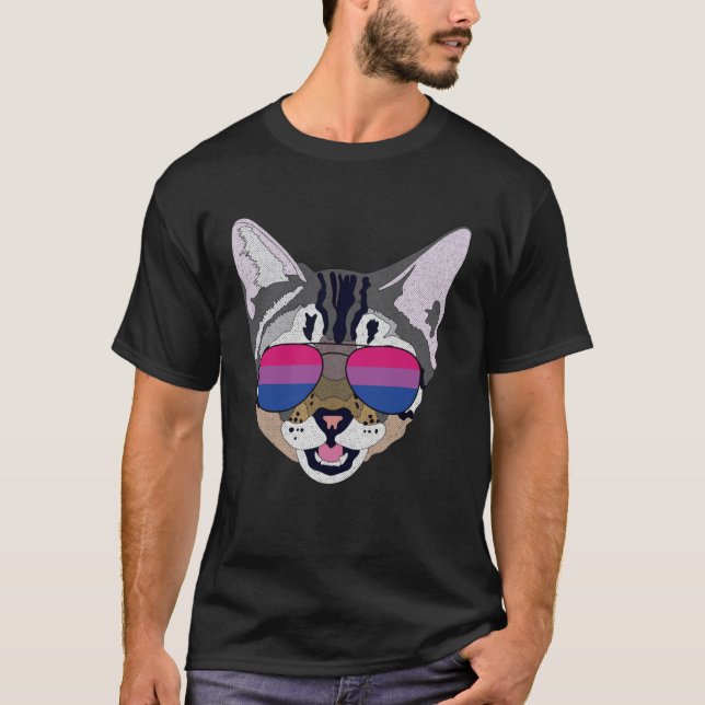 Funny Cat Sunglasses Bisexual Bi Pride Flagga Gift T Shirt (Framsida)