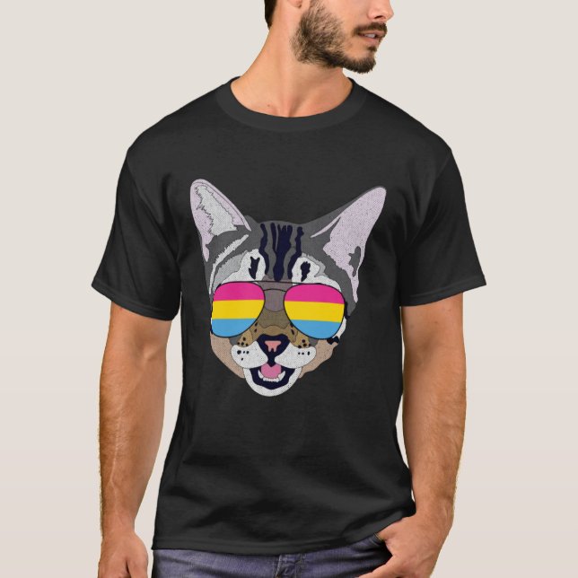 Funny Cat Sunglasses Pansexual Pride Flagga Gift P T Shirt (Framsida)