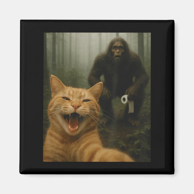 Funny Cat Surprised Happy Selfie With Bigfoot Sasq Magnet (Framsidan)