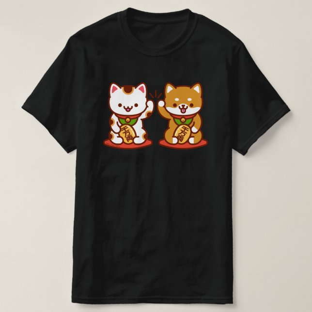 Funny Cat T-Shirt - Maneki-neko High Five (Design framsida)