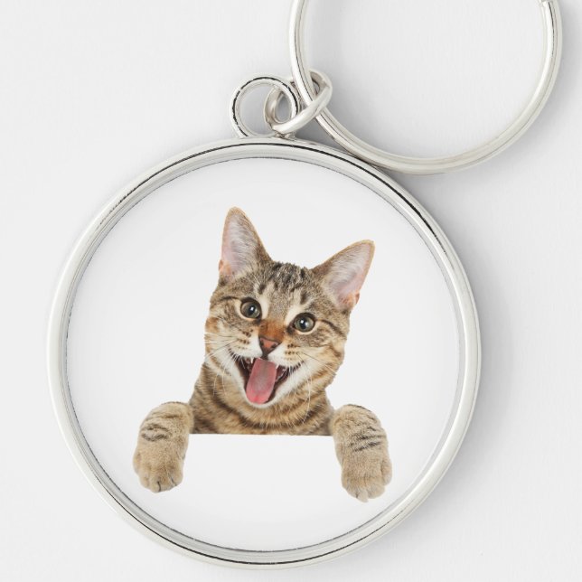 Funny cat T-Shirt Rund Silverfärgad Nyckelring (Framsidan)